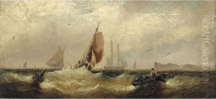 Shipping Off The Coast Oil Painting by William A. Thornley or Thornbery