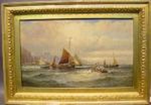 Fishing Boats Off Whitby Oil Painting by William A. Thornley or Thornbery