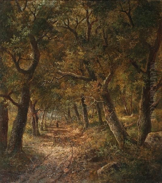 Figure On A Woodland Track Oil Painting by Joseph Thors