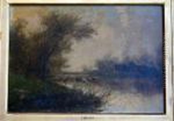 British 
River View, With Cattle In The Water Oil Painting by Joseph Thors