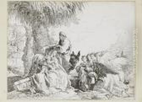 Capricci - Three Soldiers And A Youth Oil Painting by Giovanni Battista Tiepolo