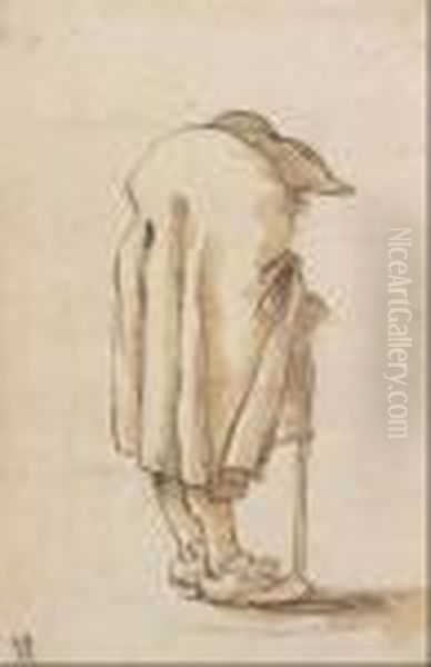 Caricatura Di Un Gobbo Con Bastone E Tricorno Visto Di Spalle Oil Painting by Giovanni Battista Tiepolo