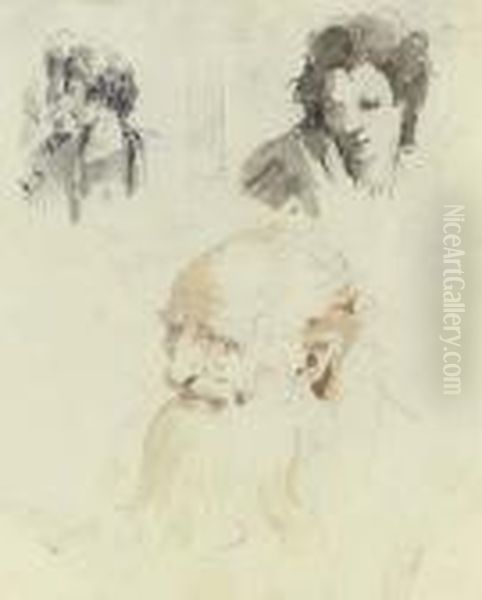 The Head Of An Old Man; Three 
Men, Bust-length, In Profile To The Left, Representing The Three Ages Of
 Man; And The Head Of A Youth Looking Down, Perhaps For A Rinaldo Oil Painting by Giovanni Battista Tiepolo
