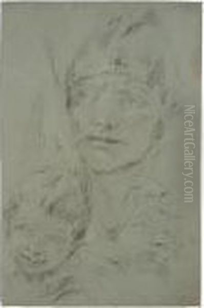 A Sheet Of Studies Of Heads: A 
Soldier Wearing A Helmet And Holding A Banner, And Two Young Boys, One 
Blowing A Trumpet And Wearing A Hat Oil Painting by Giovanni Battista Tiepolo