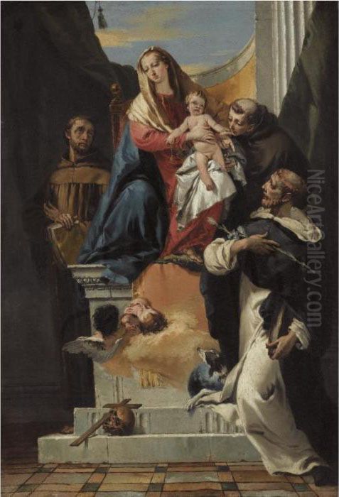 The Madonna And Child With 
Saints Anthony Of Padua, Francis Of Assisi And Louis Of Toulouse Oil Painting by Giovanni Battista Tiepolo