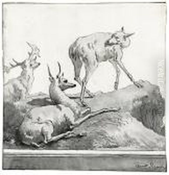 A Stag And His Family Oil Painting by Giovanni Domenico Tiepolo