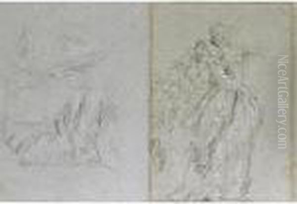 Recto: Studies For The Reception
 In Honour Of The Visit Of The Emperor Henry Iii To The Villa Contarini 
Verso: Study Of An Umbrella Oil Painting by Giovanni Domenico Tiepolo