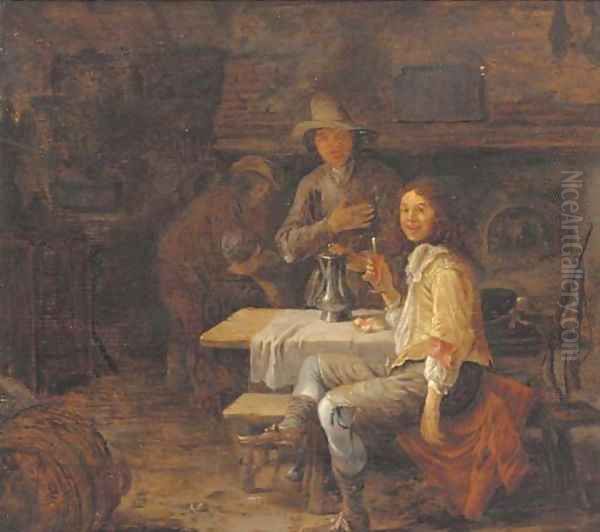 A gentleman drinking in a country inn Oil Painting by Jan Steen