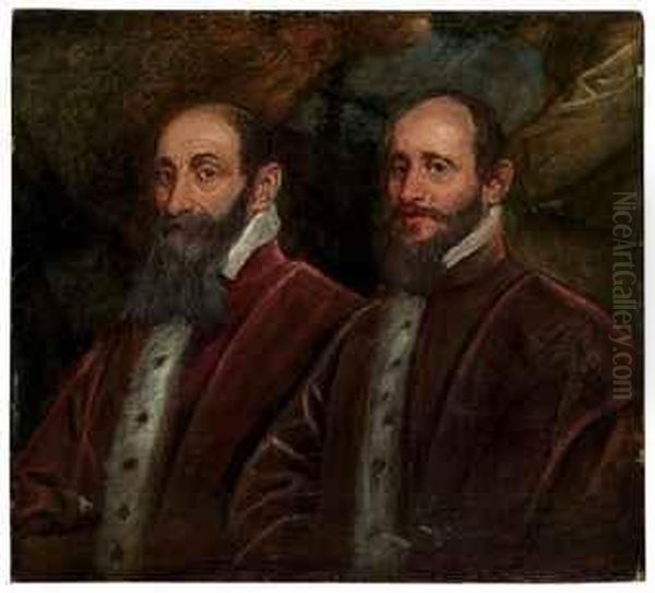 A Double Portrait Of Venetian Senators Oil Painting by Jacopo Tintoretto (Robusti)