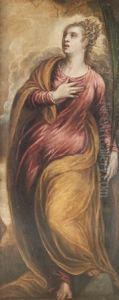 A Female Saint Holding A Martyr's Palm Oil Painting by Jacopo Tintoretto (Robusti)