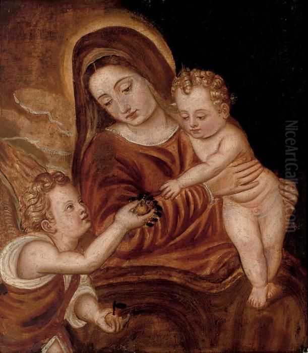 Virgin And Child With The Infant John The Baptist Oil Painting by Jacopo Tintoretto (Robusti)