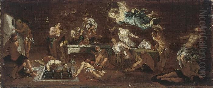 Saint Roch Visited By An Angel In Prison Oil Painting by Jacopo Tintoretto (Robusti)