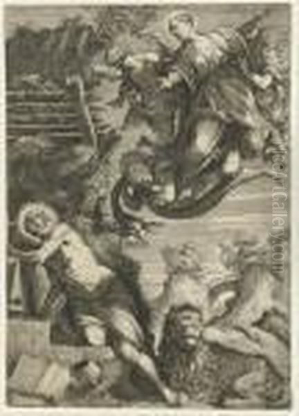 The Virgin Appearing To Saint Jerome (bartsch 76) Oil Painting by Jacopo Tintoretto (Robusti)