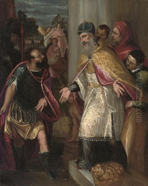 The Emperor Theodosius Refused Admission To The Church By Saint Ambrose Oil Painting by Jacopo Tintoretto (Robusti)
