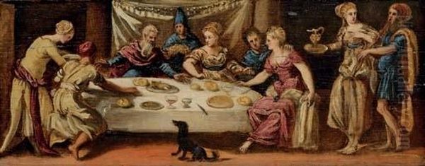 The Feast Of Dives And Lazarus Oil Painting by Jacopo Tintoretto (Robusti)