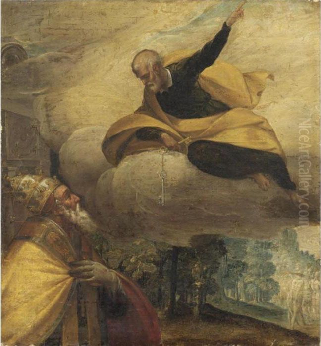 San Pietro Appare A Papa Gregorio Xiii In Veste Di San Gregorio Magno Oil Painting by Jacopo Tintoretto (Robusti)
