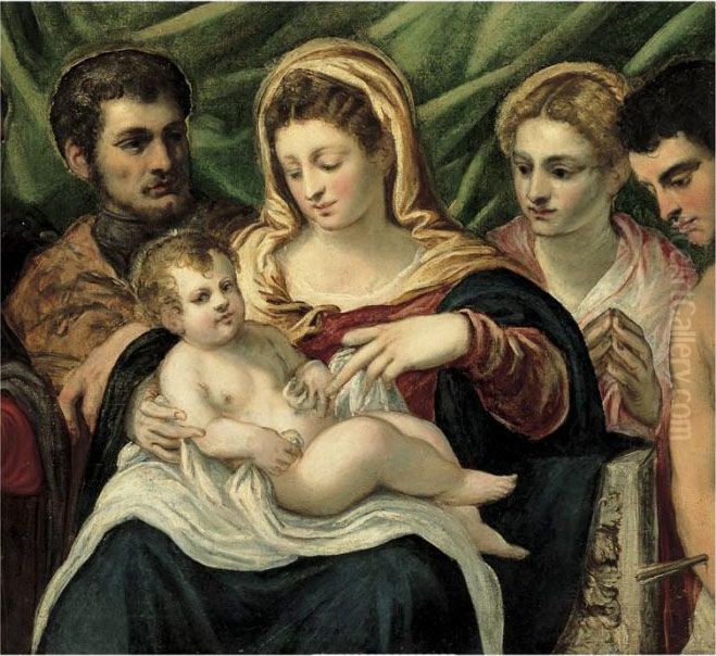 Madonna Col Bambino E Santi Oil Painting by Jacopo Tintoretto (Robusti)