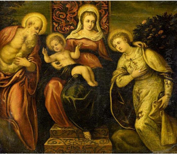 The Madonna And Child With Saint Jerome And A Female Saint Oil Painting by Jacopo Tintoretto (Robusti)