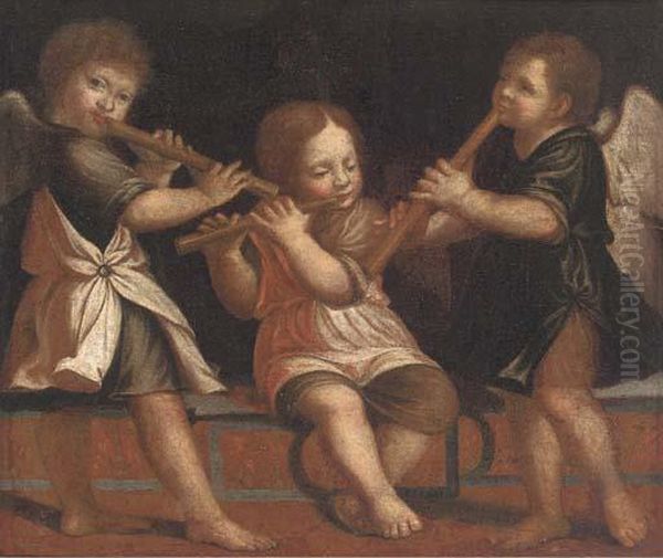 Three Putti Playing Flutes Oil Painting by Jacopo Tintoretto (Robusti)