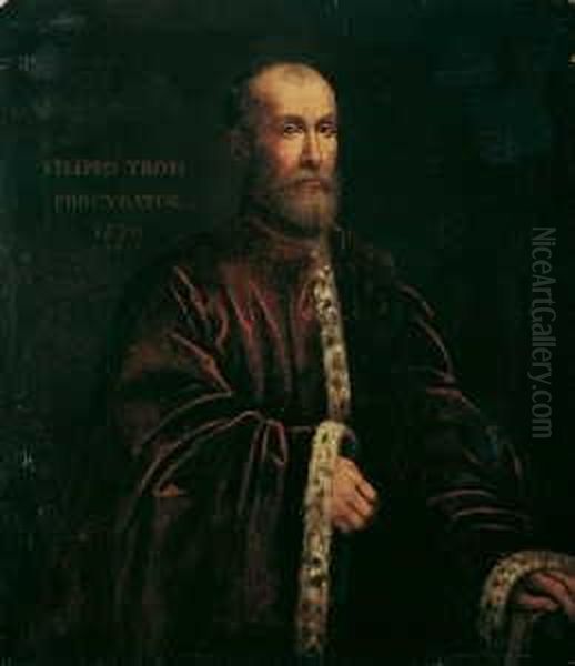 Bildnis Des Venezianischen Prokurators Filippo Tron (amtszeit 1550-1556). Oil Painting by Jacopo Tintoretto (Robusti)