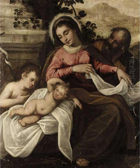 The Holy Family With The Infant Saint John The Baptist In A Landscape Oil Painting by Jacopo Tintoretto (Robusti)