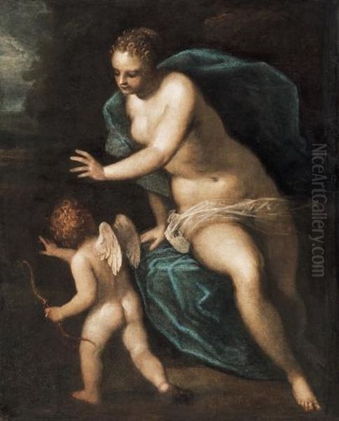 Venus And Amor Oil Painting by Jacopo Tintoretto (Robusti)