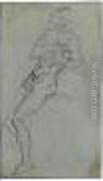 A Male Nude Leaning On A Rock Looking Upward. Oil Painting by Jacopo Tintoretto (Robusti)