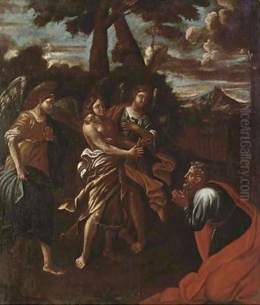 Abraham and three angels Oil Painting by Brescian School