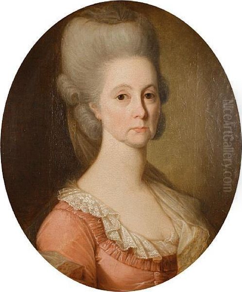 Portrait Of A Lady, Bust Length, In A Pinkdress Oil Painting by Johann Heinrich The Elder Tischbein