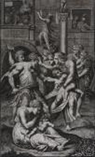 Menlaus And Paris, Together With
 Ten Figural Scenes By Ch. Demechel, Jeremias Wolff, Stoelzel, Natalis, 
And Others Oil Painting by Johann Heinrich The Elder Tischbein