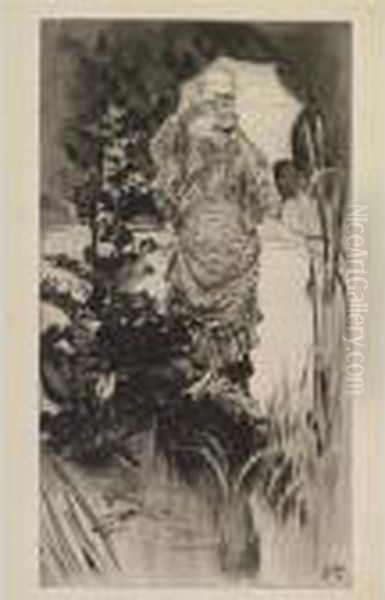 Matinee De Printemps; And Berthe Oil Painting by James Jacques Joseph Tissot