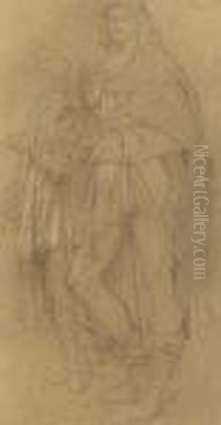 Two Standing Male Figures In Medieval Dress Oil Painting by James Jacques Joseph Tissot