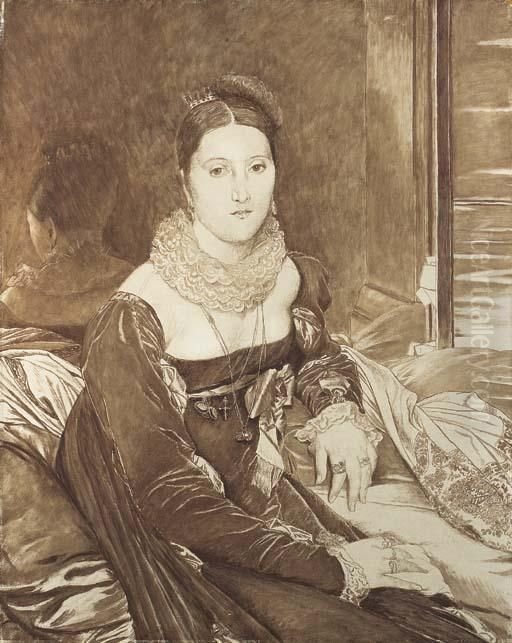 Portrait Of Vicomtesse De 
Senonnes, Nee Marie Marcoz, After Ingres, Three-quarter Length, Seated 
On A Sofa Oil Painting by James Jacques Joseph Tissot