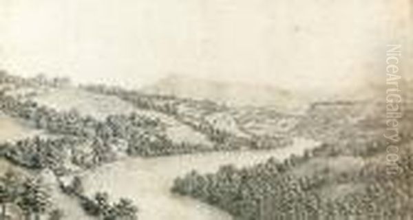 Westschweizer Flusslandschaft. Oil Painting by Wolfgang-Adam Toepffer