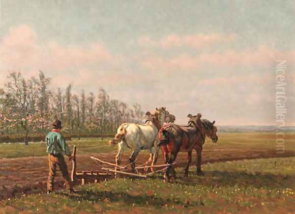 A plough team Oil Painting by Cornelis Albertus Johannes Schermer