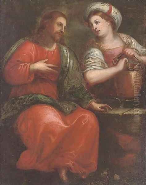 Christ with the Woman of Samaria Oil Painting by Genoese School