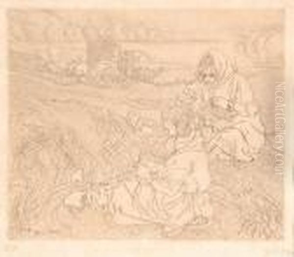 Fishing Net Menders Oil Painting by Jan Toorop