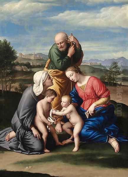 The Holy Family with the Infant Saint John the Baptist and Saint Elizabeth Oil Painting by Giovanni Battiata Salvi, Il Sassoferrato