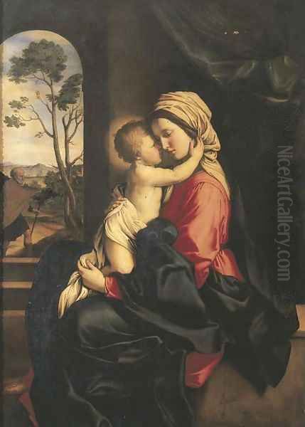 The Madonna and the Christ Child embracing in an interior Oil Painting by Giovanni Battiata Salvi, Il Sassoferrato