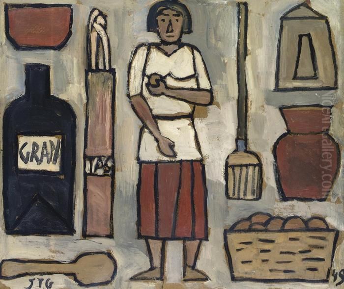 Composicion Con Mujer Y Objetos Oil Painting by Joaquin Torres-Garcia