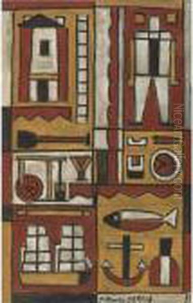 Constructif Avec Rythme Dentele Oil Painting by Joaquin Torres-Garcia