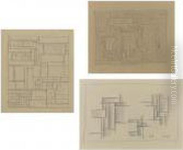 A Group Of Three Drawings: 
Constructivo With Universal Man; Still Life With Handsaw; Tubular 
Composition Oil Painting by Joaquin Torres-Garcia