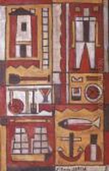 Constructif Avec Ritmes Denteles Oil Painting by Joaquin Torres-Garcia