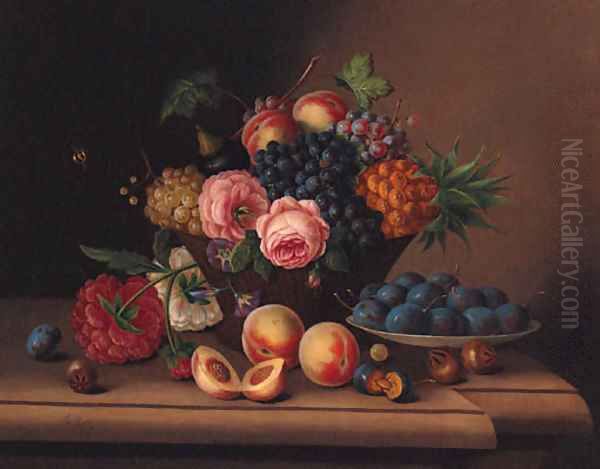 A Basket of Grapes Oil Painting by Georg (Johann G.) Seitz