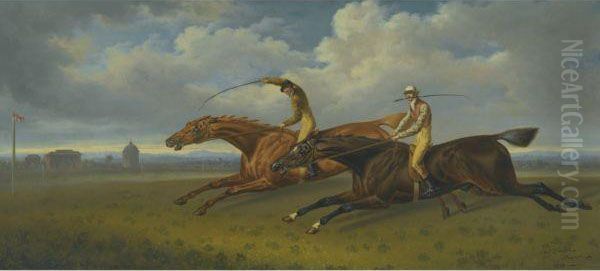 The Celebrated Match Between Sir
 Joshua And Filho Da Puta At Thecraven Meeting, Newmarket Oil Painting by Charles Towne