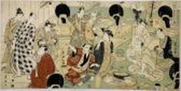 Backstage, Third Floor Of A Theatre In Edo Oil Painting by Toyokuni