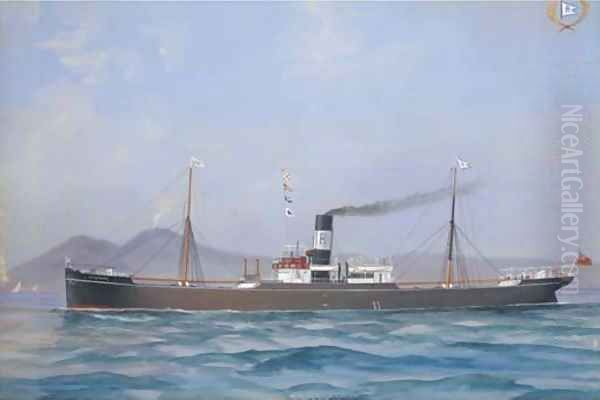 S.S. Nentmoor in Neapolitan waters Oil Painting by A. De Simone