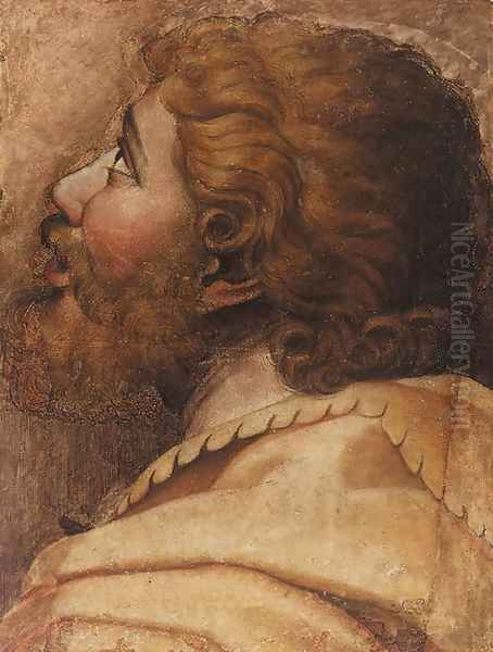 Head of a man looking up to the left a cartoon for a tapestry Oil Painting by Raphael