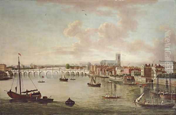 A view of Westminster Bridge with neighbouring houses Oil Painting by English School