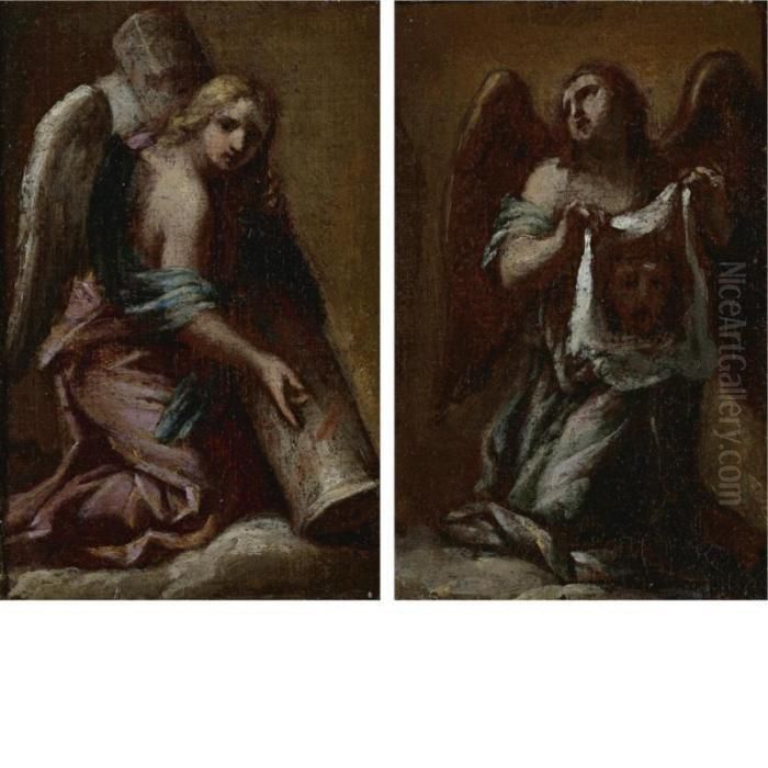 Angel Holding Veronica's Veil 
And
 Angel Holding The Column: A Pair Of Paintings Oil Painting by Francesco Trevisani